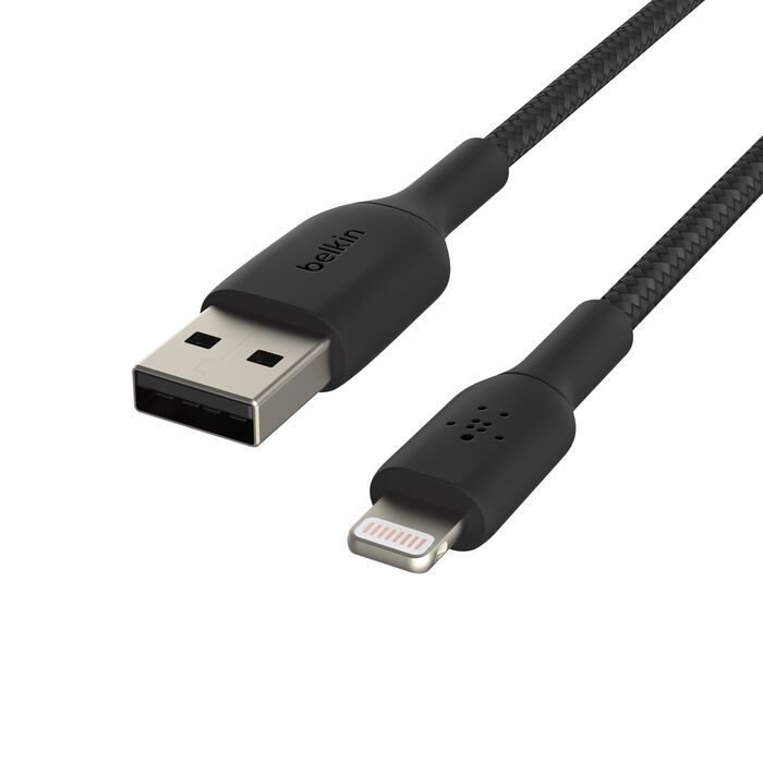 BRALITB 2M BRAIDED CABLE 2M USB A TO LIGHTNING CONNECTOR CABLE BLK