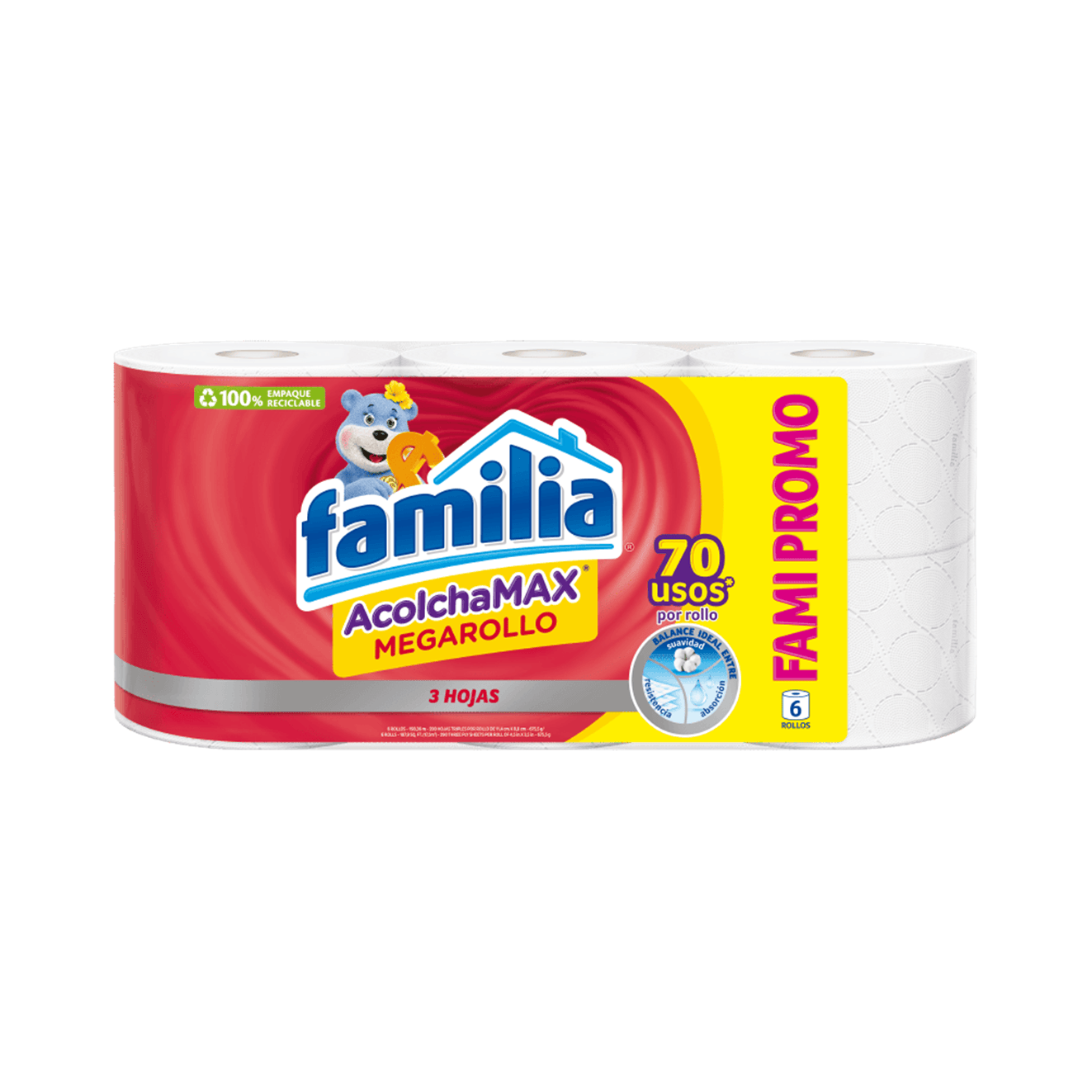 PAPEL HIGIENICO FAMILIA ACMAX MEGA 4X6E 27M