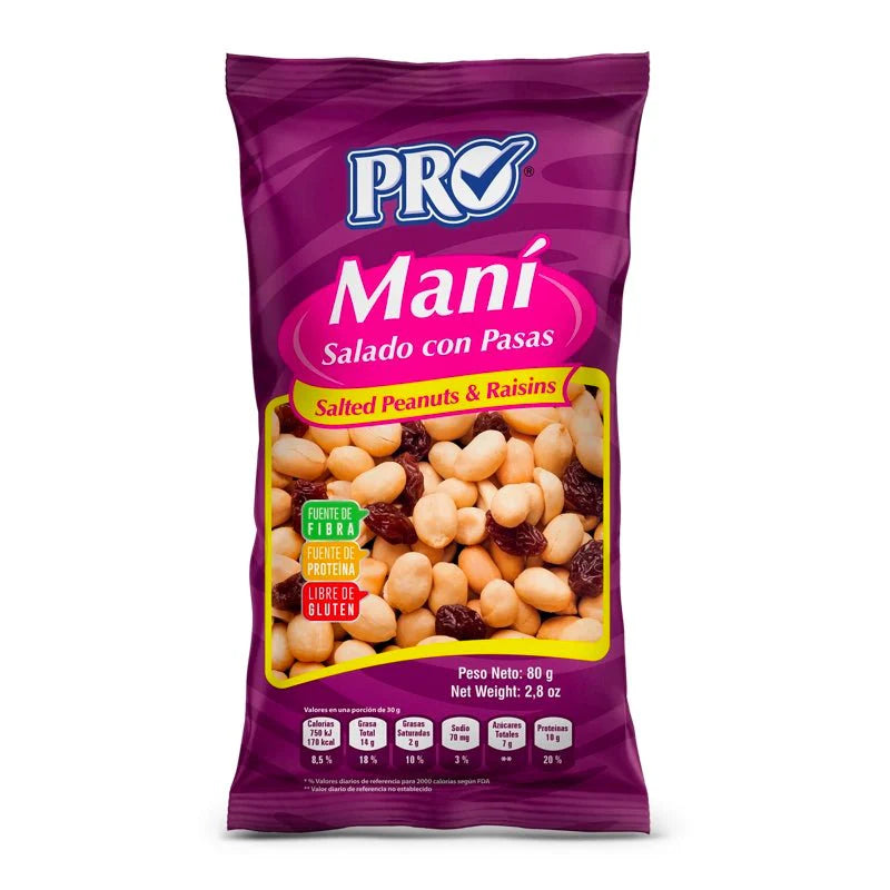 MANI SALADO CON PASAS 80G